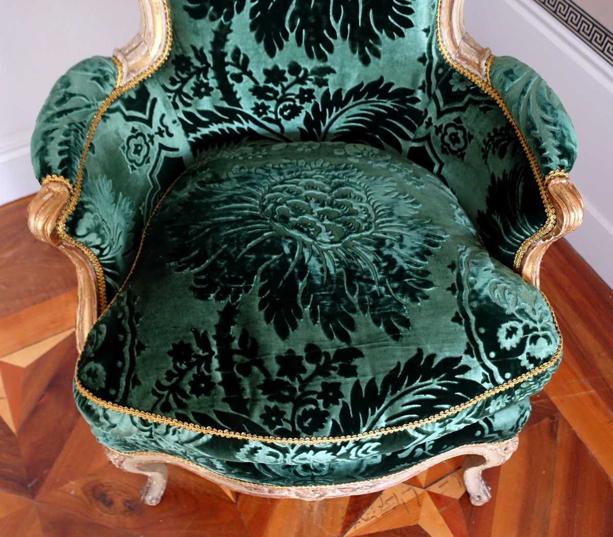 Louis Delanois - Paire De Bergères Louis XV En Cabriolet - Velours De Soie - Estampille-photo-3