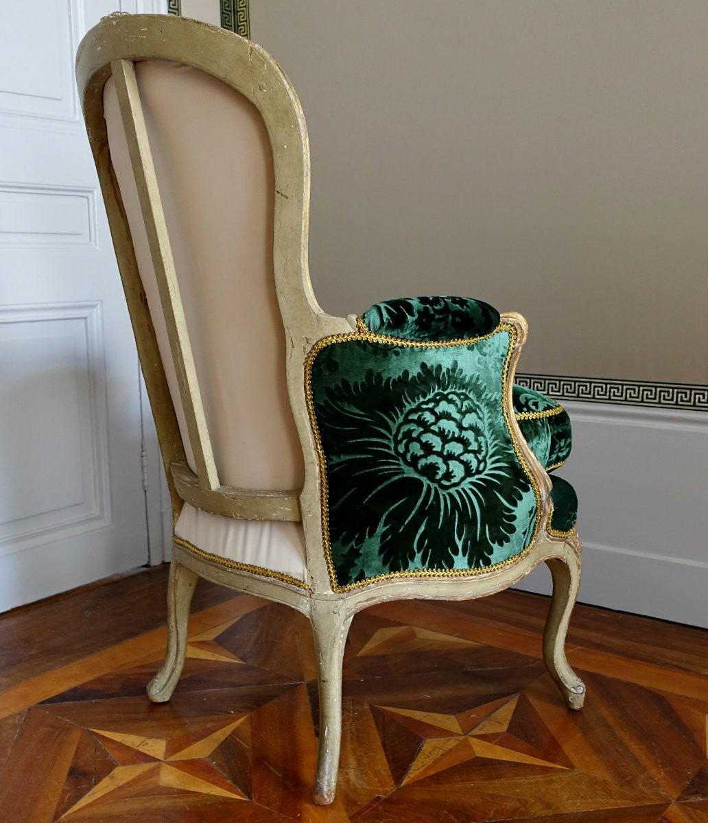 Louis Delanois - Paire De Bergères Louis XV En Cabriolet - Velours De Soie - Estampille-photo-4