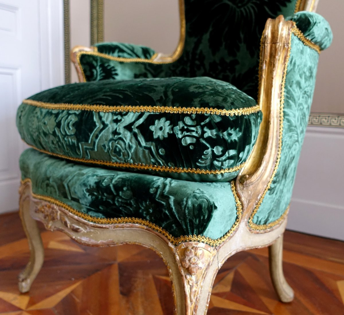 Louis Delanois - Paire De Bergères Louis XV En Cabriolet - Velours De Soie - Estampille-photo-8