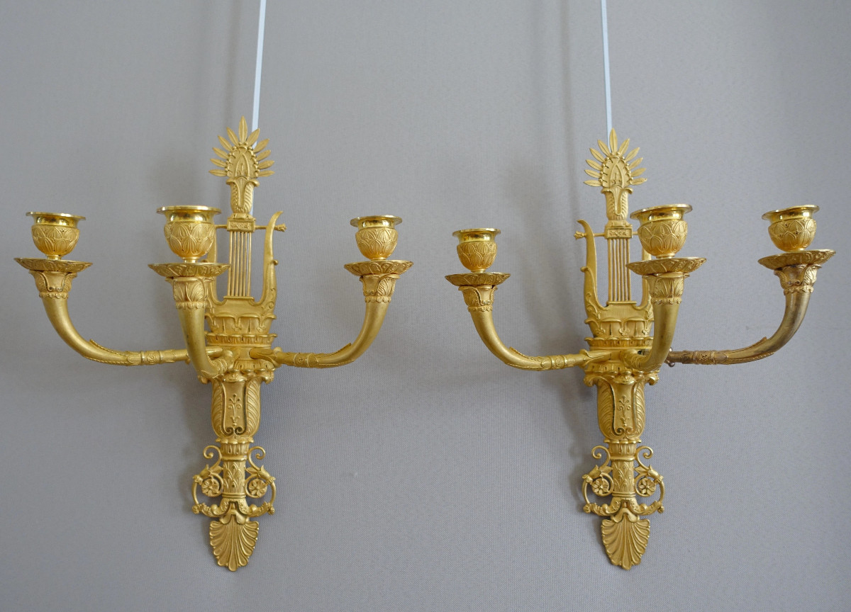   Pair Of Empire Wall Lights, Arms Of Light, Mercury-gilt Bronze Attributed To Claude Galle