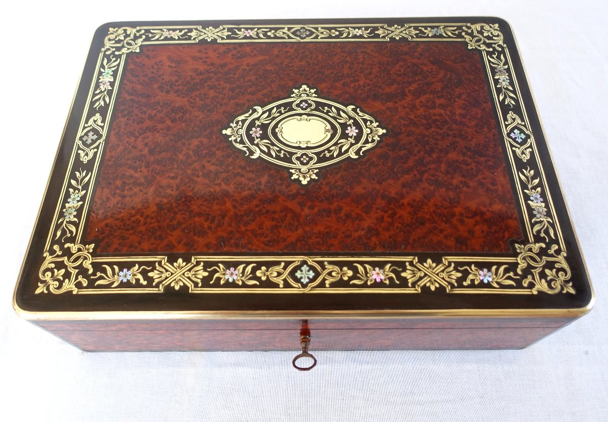   Napoleon III Period Marquetry Music Box With Tokens-photo-2