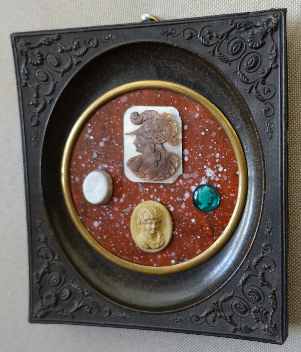 Collection Of Framed Antique Intaglios & Hard Stones, Souvenir Of The Grand Tour Napoleon III-photo-2