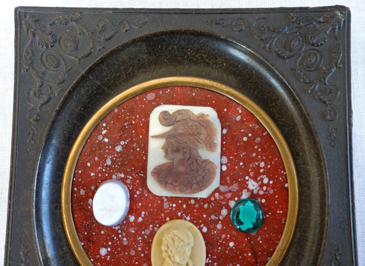 Collection Of Framed Antique Intaglios & Hard Stones, Souvenir Of The Grand Tour Napoleon III-photo-4