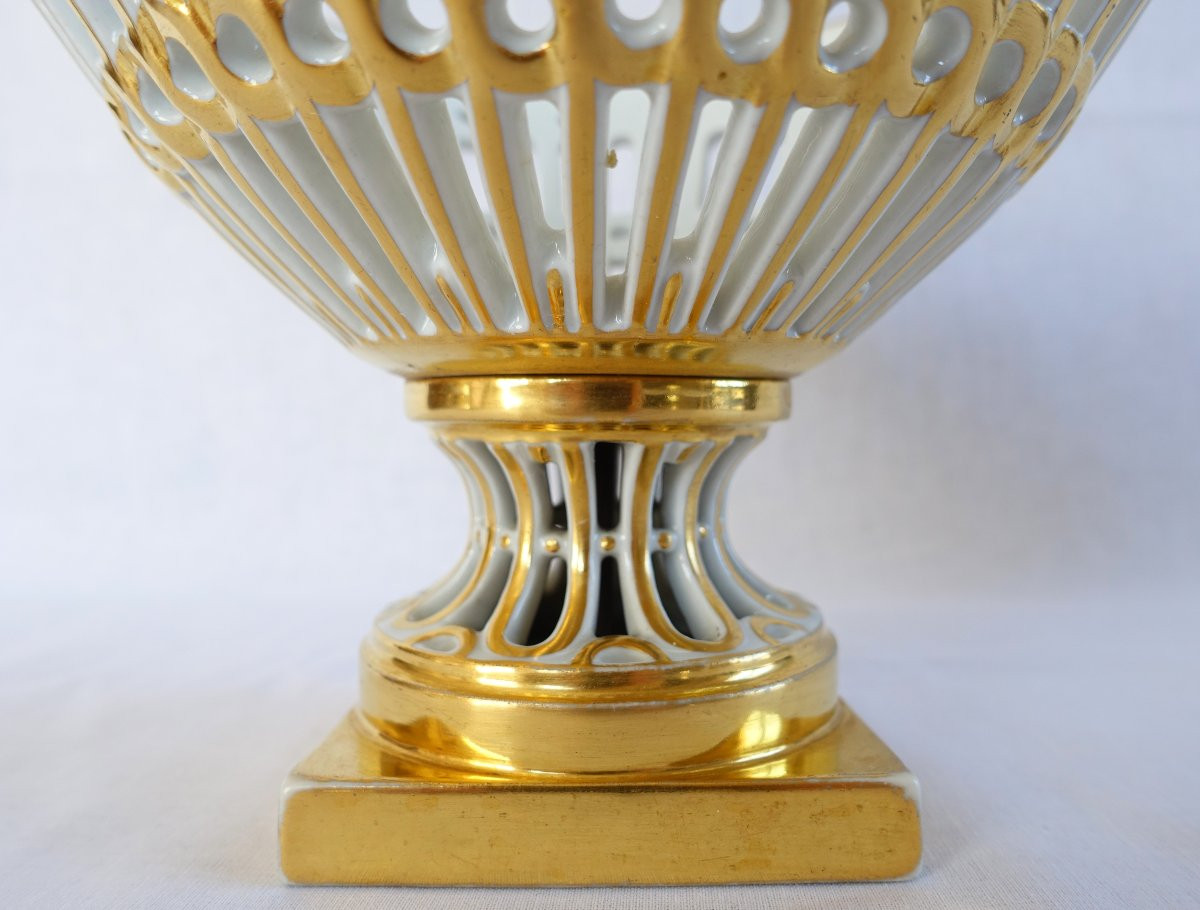   Openwork Cup In Paris Porcelain, Gold-gilded, Empire / Restoration Period-photo-7