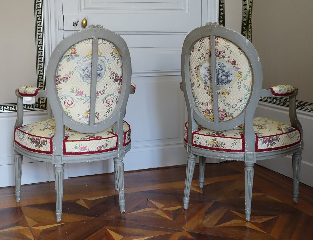 Claude Séné, Paire De Fauteuils Cabriolets Médaillons d'époque Louis XVI - Estampille-photo-2
