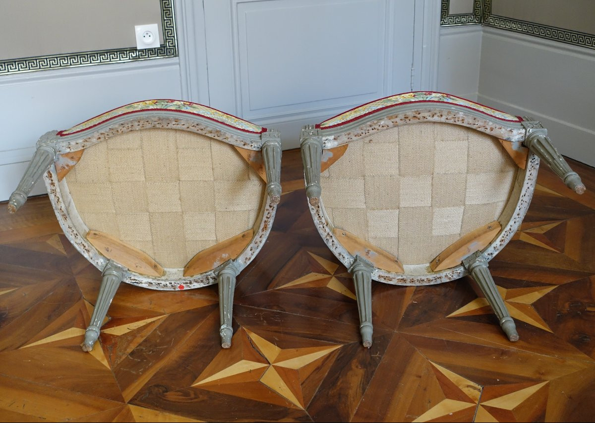 Claude Séné, Paire De Fauteuils Cabriolets Médaillons d'époque Louis XVI - Estampille-photo-3