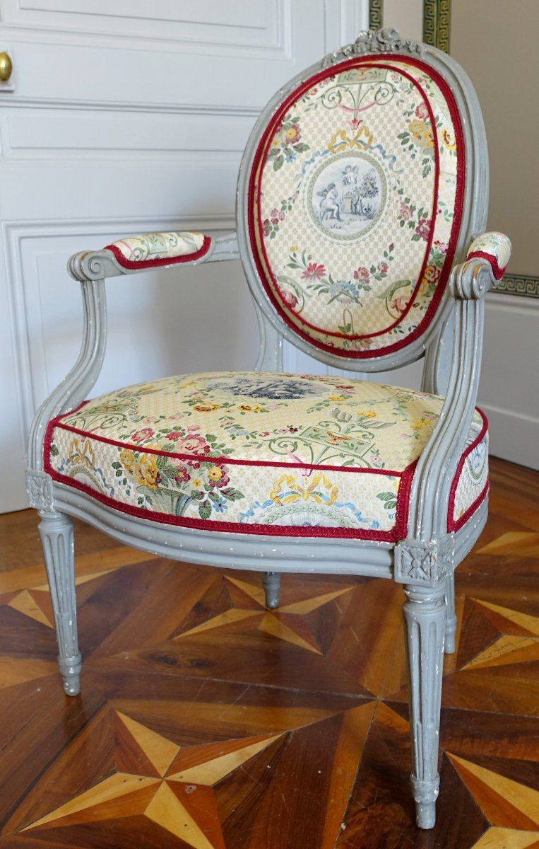 Claude Séné, Paire De Fauteuils Cabriolets Médaillons d'époque Louis XVI - Estampille-photo-1