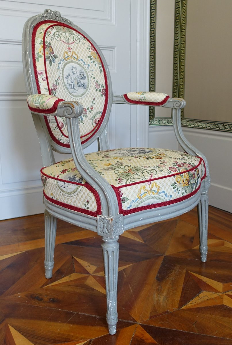 Claude Séné, Paire De Fauteuils Cabriolets Médaillons d'époque Louis XVI - Estampille-photo-2