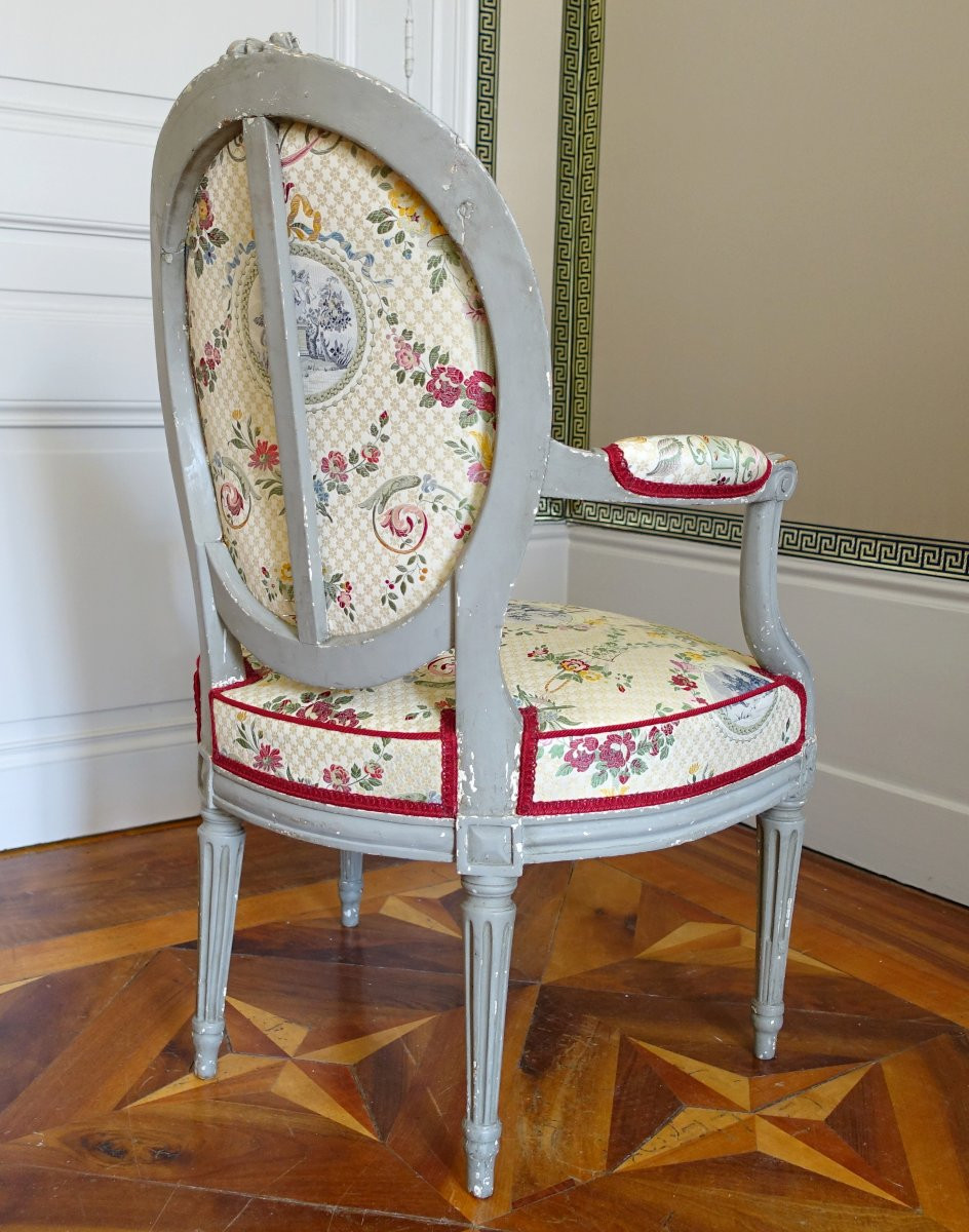 Claude Séné, Paire De Fauteuils Cabriolets Médaillons d'époque Louis XVI - Estampille-photo-4