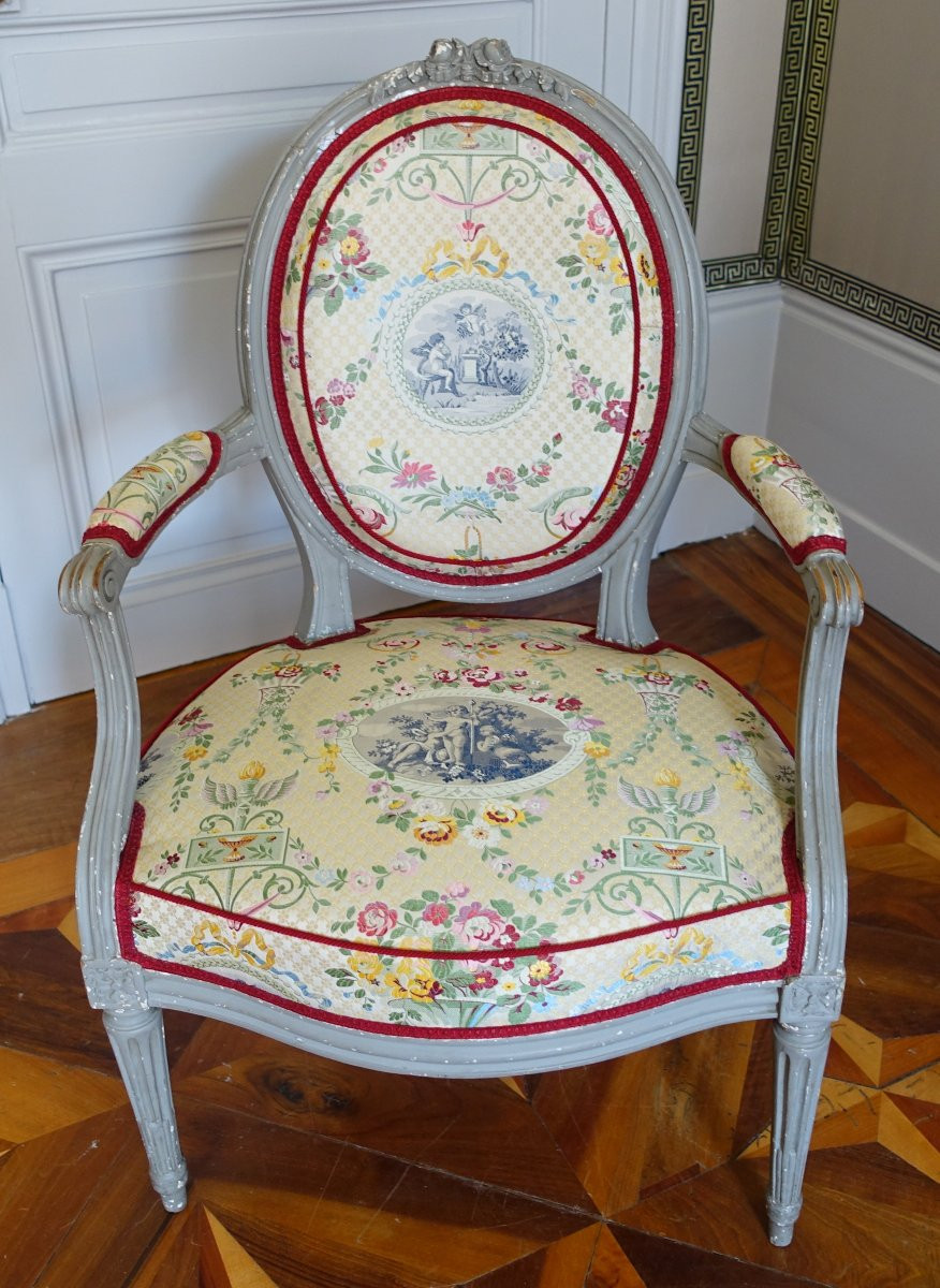 Claude Séné, Paire De Fauteuils Cabriolets Médaillons d'époque Louis XVI - Estampille-photo-5