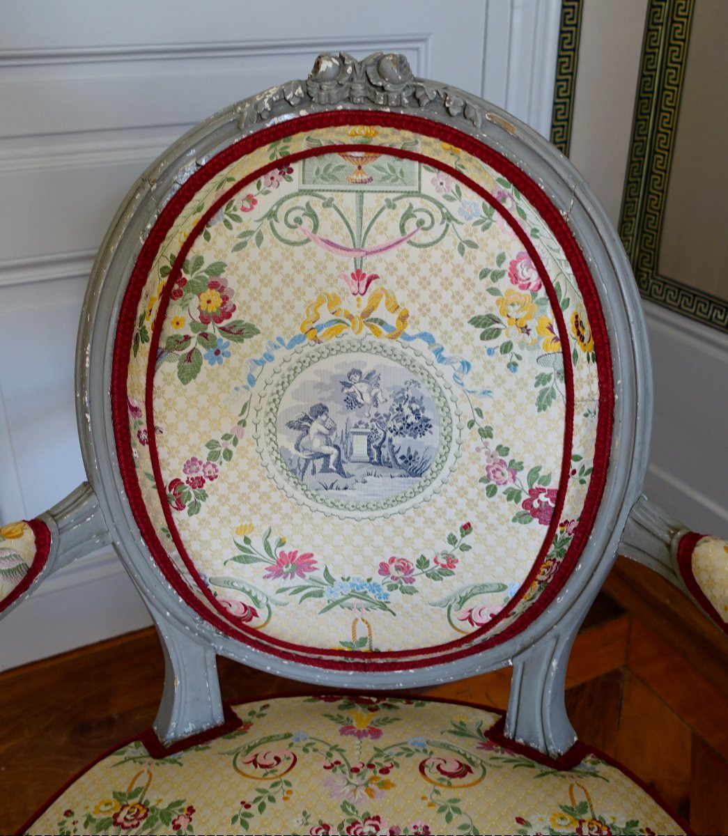 Claude Séné, Paire De Fauteuils Cabriolets Médaillons d'époque Louis XVI - Estampille-photo-7