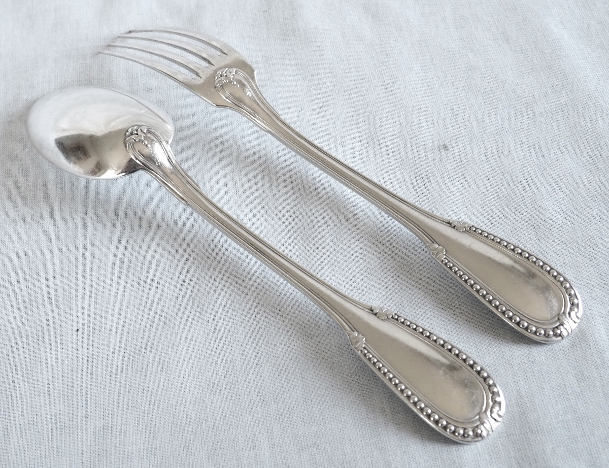 Ménagère De Style Louis XVI En Argent Massif Pour 12 Personnes - 24 Pièces - Poinçon Minerve-photo-4
