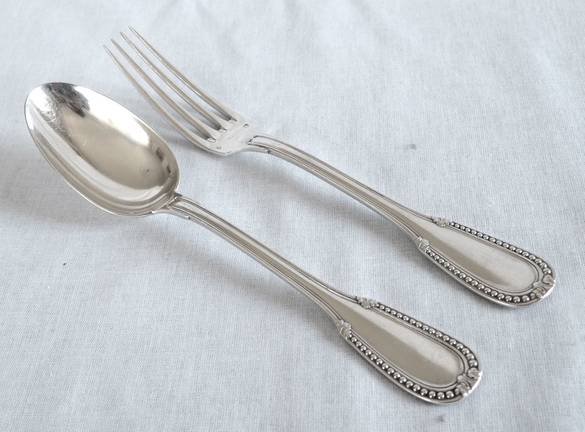 Ménagère De Style Louis XVI En Argent Massif Pour 12 Personnes - 24 Pièces - Poinçon Minerve-photo-2