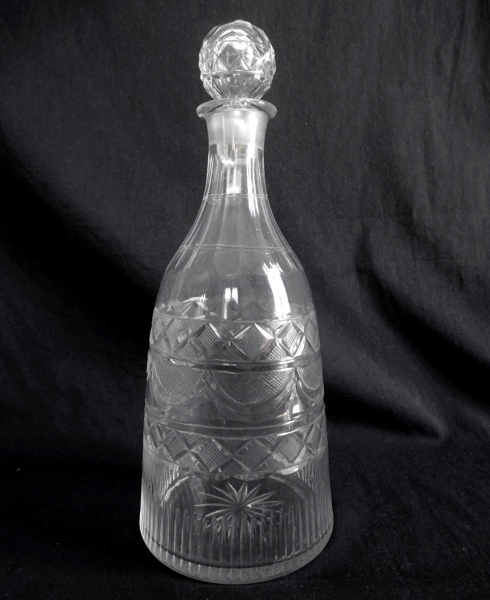 Le Creusot: Carved Wine Decanter / Whiskey Decanter, Empire Restoration Period Circa 1830-photo-3