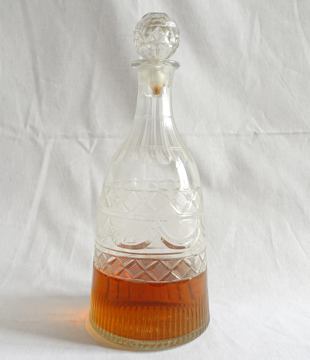 Le Creusot: Carved Wine Decanter / Whiskey Decanter, Empire Restoration Period Circa 1830