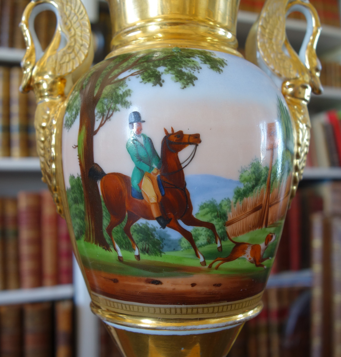 Pair Of Empire Ornamental Vases With Horse Riding Decor - Paris Porcelain - Restoration Period-photo-4