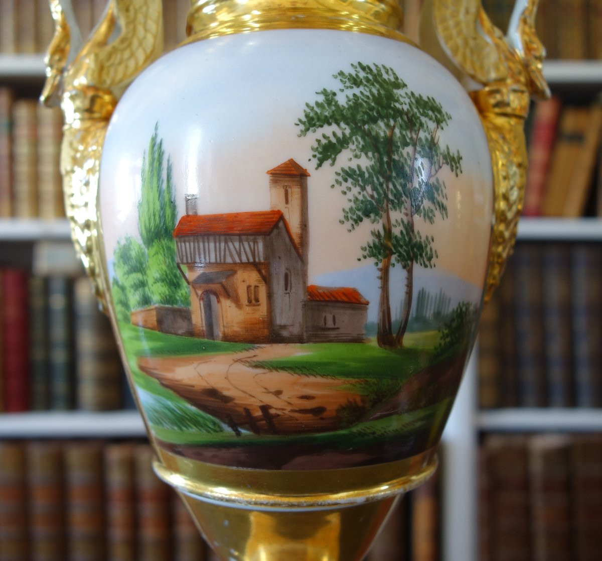 Pair Of Empire Ornamental Vases With Horse Riding Decor - Paris Porcelain - Restoration Period-photo-2