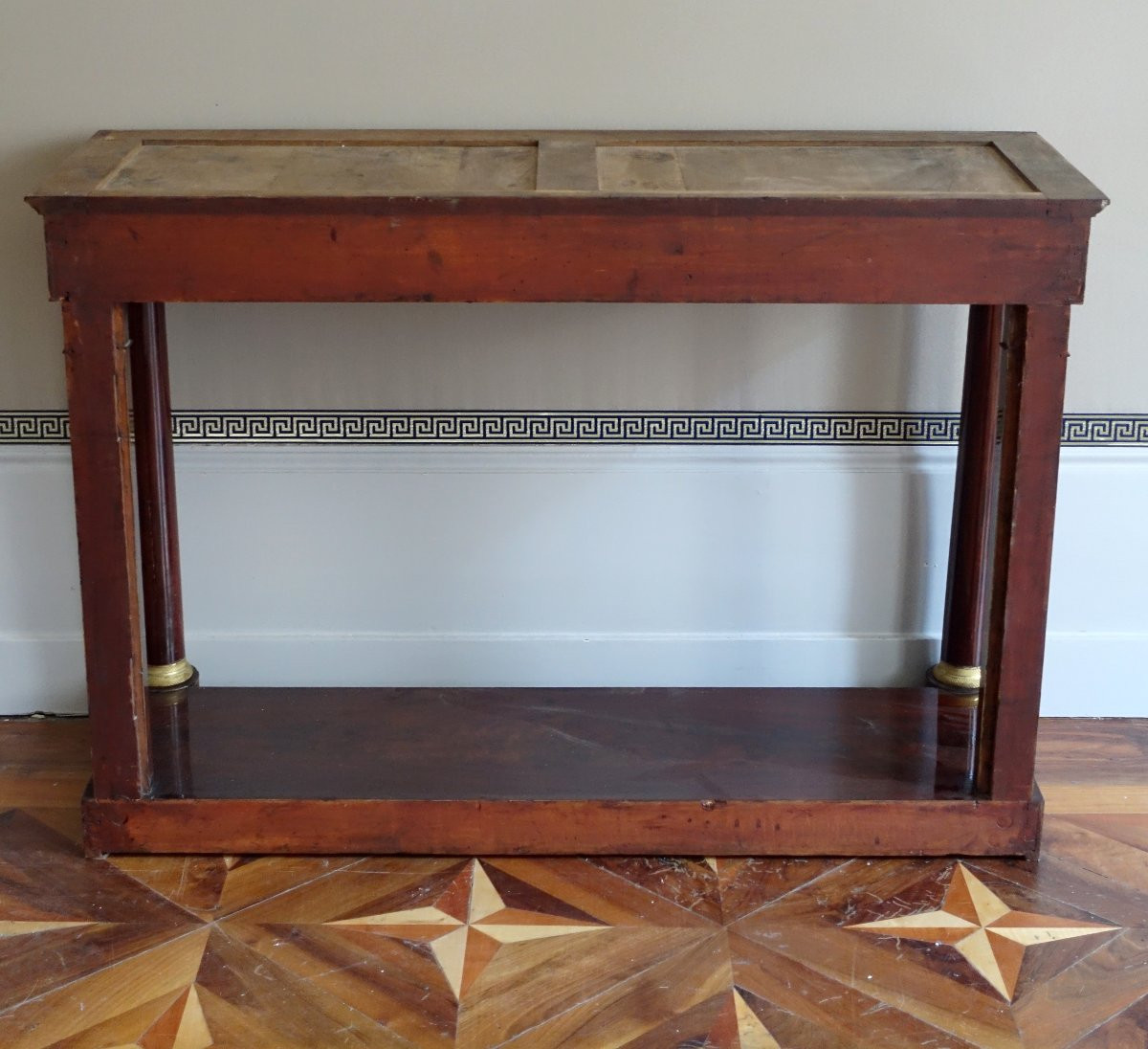 Grande Console d'époque Empire En Acajou, Bronze Doré Et Marbre Bleu Turquin - 129cm-photo-5