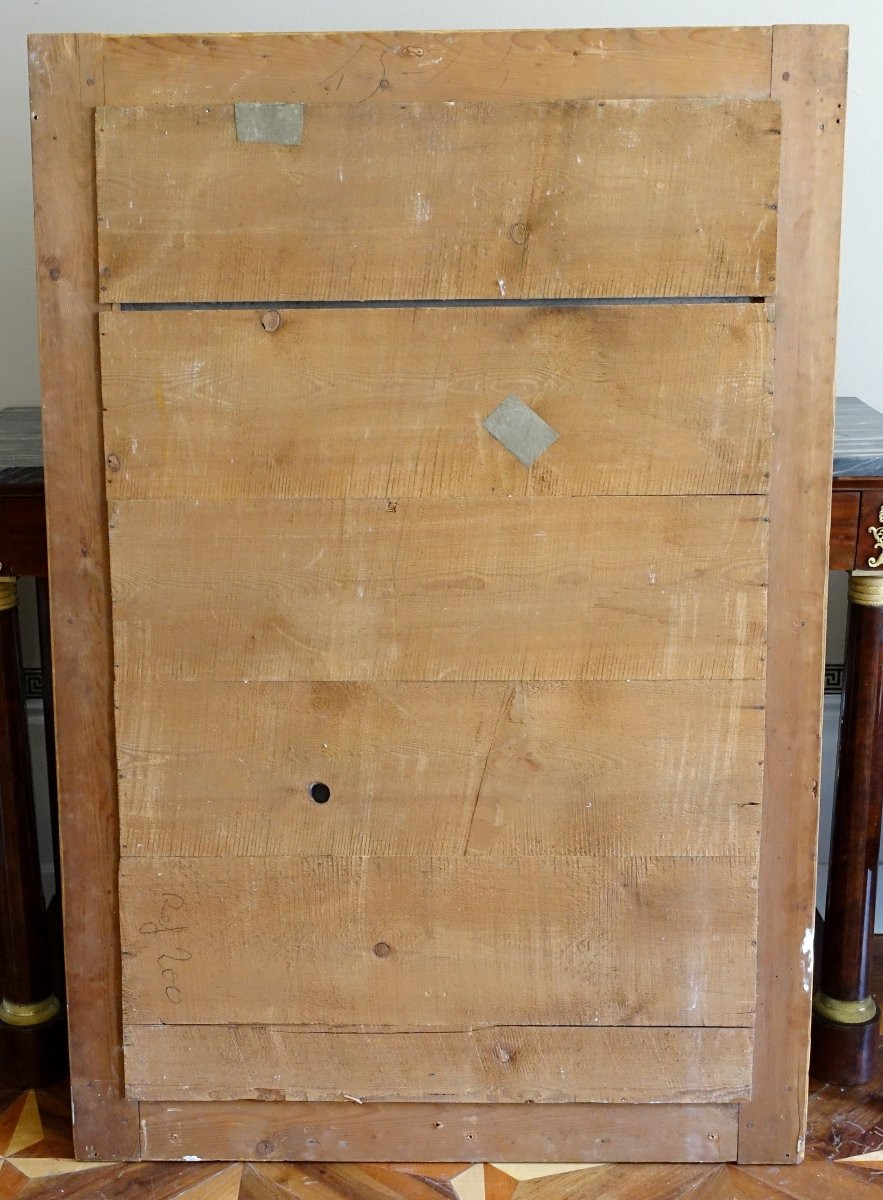   Grand Miroir De Cheminée Empire En Bois Doré à l'Or Fin, Glace Au Mercure - 96cm X 142,5cm-photo-5