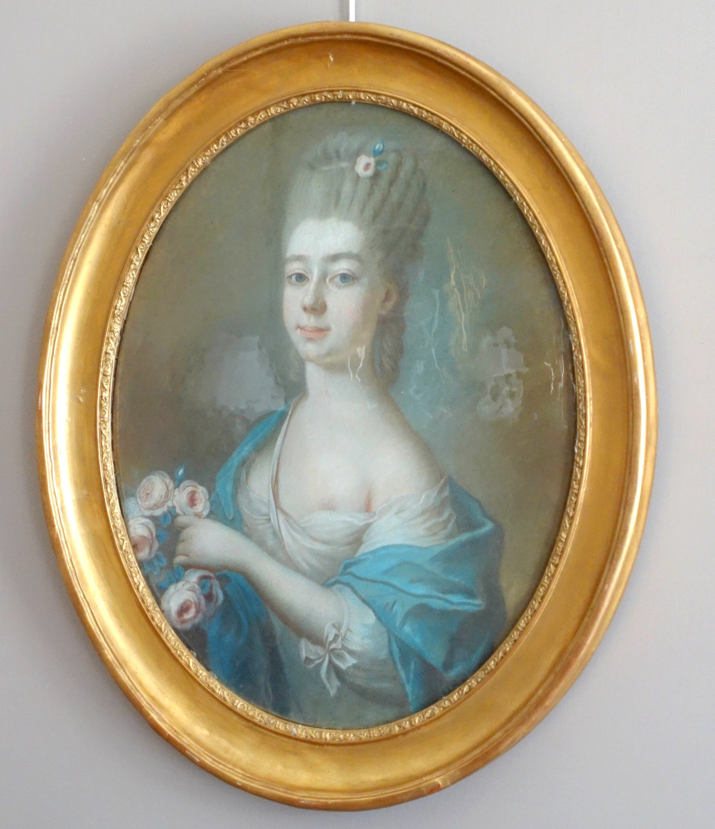 Ecole Française Du XVIIIe Siècle, Portrait De Dame Aristocrate En Flore, Pastel-photo-4