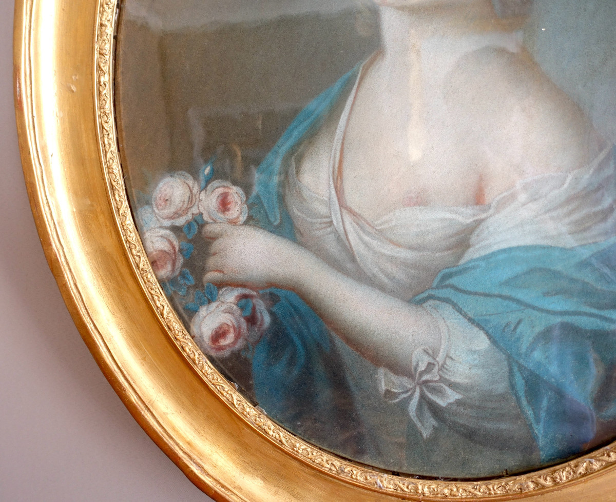 Ecole Française Du XVIIIe Siècle, Portrait De Dame Aristocrate En Flore, Pastel-photo-4