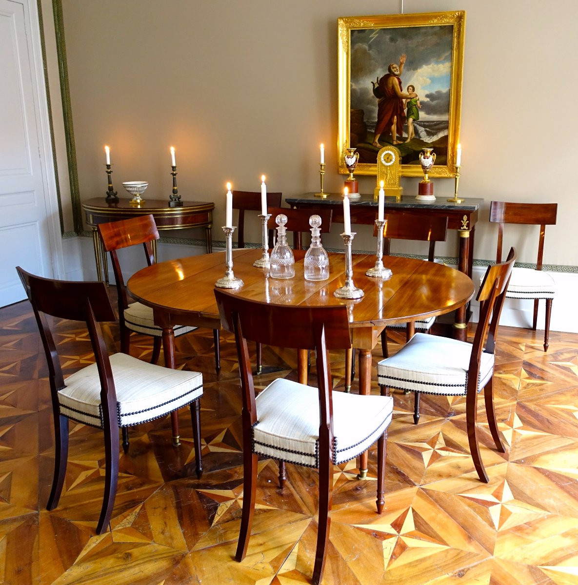 Table De Salle à Manger Louis XVI En Acajou Massif Avec Rallonge En Acajou - Début XIXe Siècle-photo-5