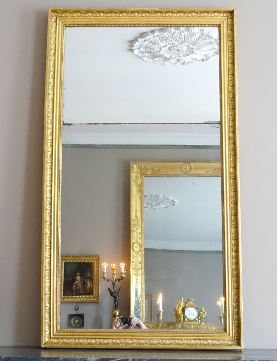 Large Mantel Mirror, Giltwood Frame, Mercury Glass, Empire Period - 157cm