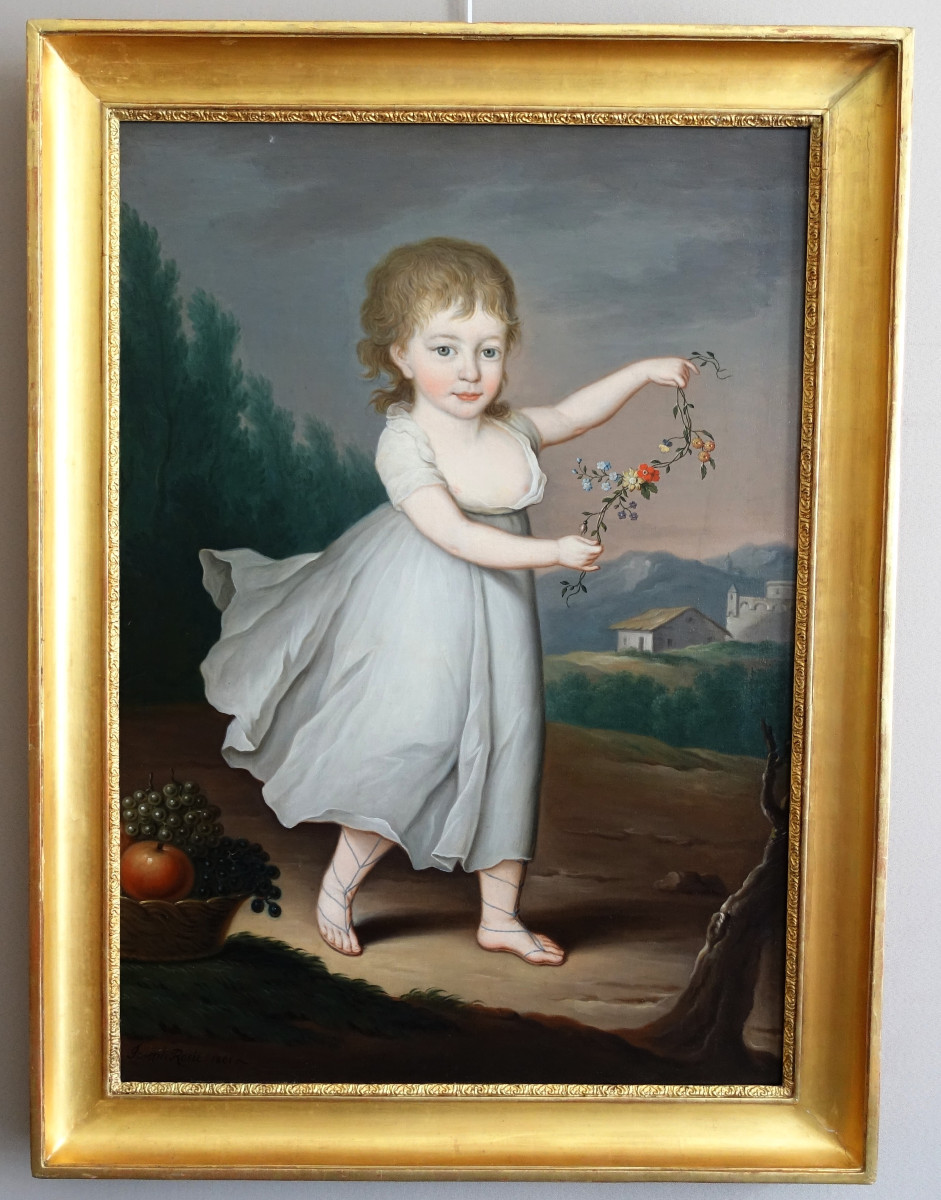 Portrait Of A Child In Flora Or Ceres, Oil On Canvas Signed Joseph Rosie 1801 - 81x115cm
