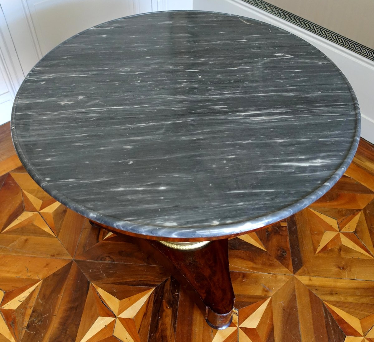Empire Period Tripod Pedestal Table, Mahogany And Blue Turquin Marble-photo-3