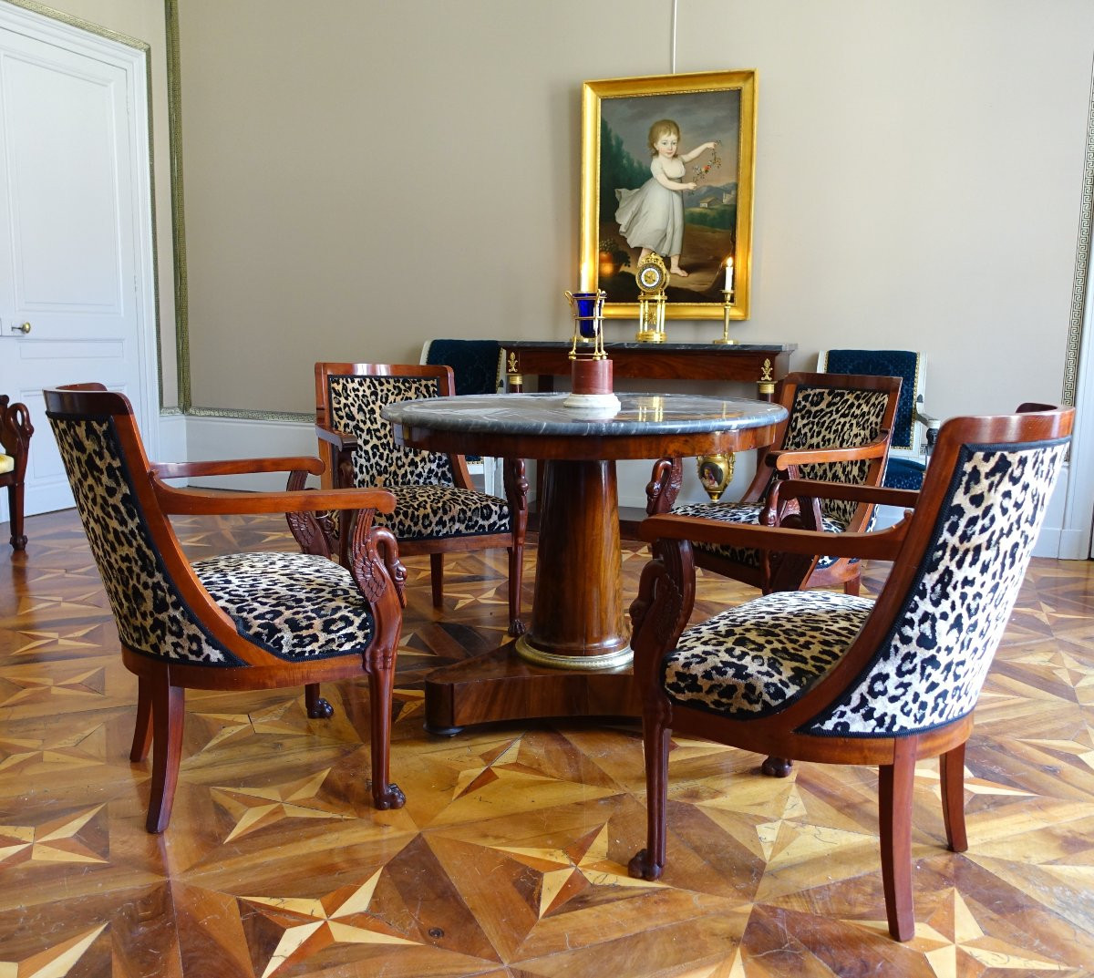 Empire Period Tripod Pedestal Table, Mahogany And Blue Turquin Marble-photo-4