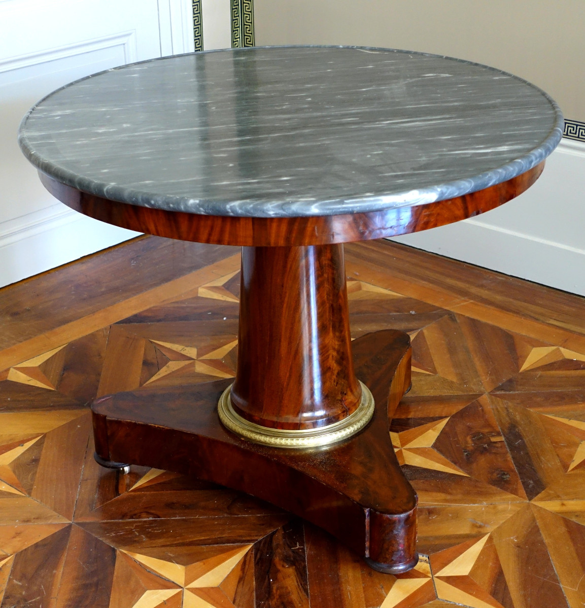 Empire Period Tripod Pedestal Table, Mahogany And Blue Turquin Marble