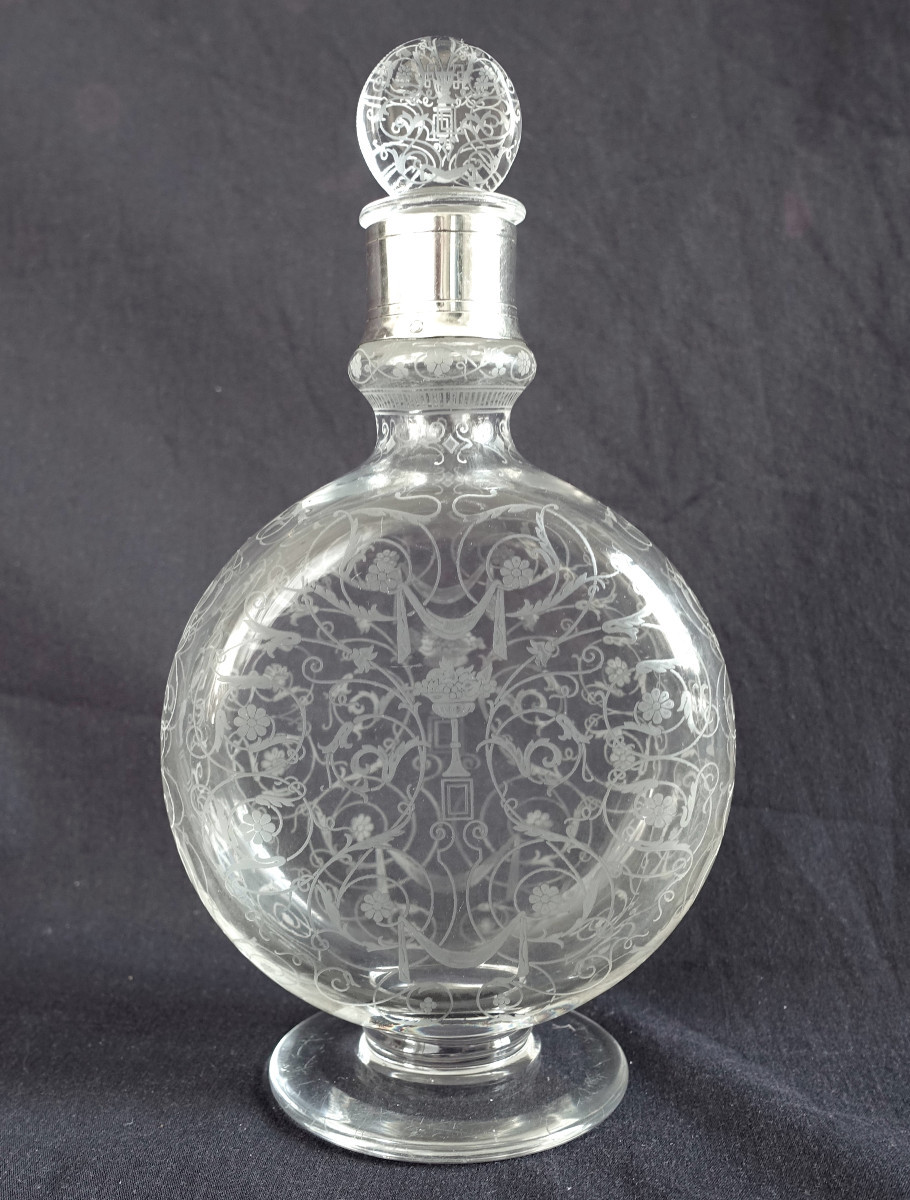 Baccarat - Carafe à Liqueur Modèle Michelangelo Monté Argent Massif, Minerve