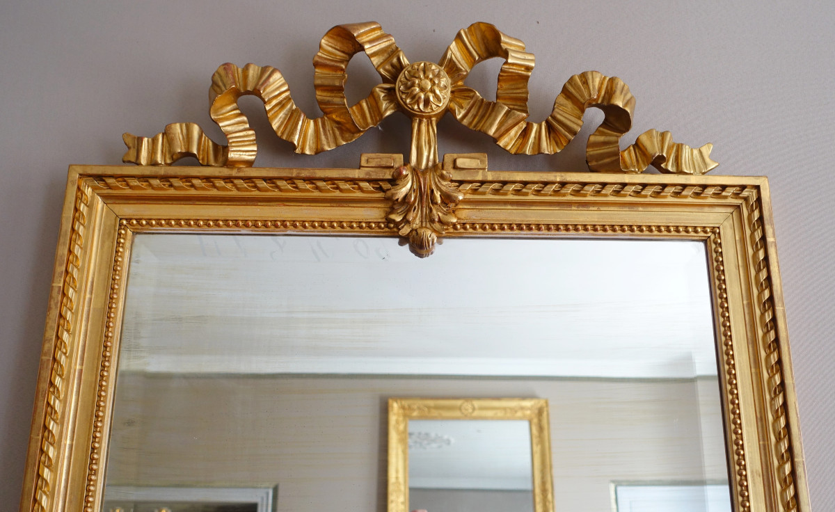 Miroir De Cheminée / à Suspendre De Style Louis XVI En Bois Doré Décor Noeud Ruban 79cm X 150cm-photo-4