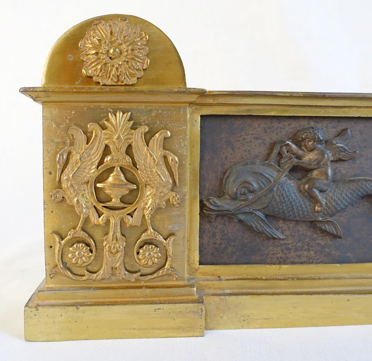 Paire De Chenets, Feux En Bronze Doré d'époque Empire Restauration-photo-3