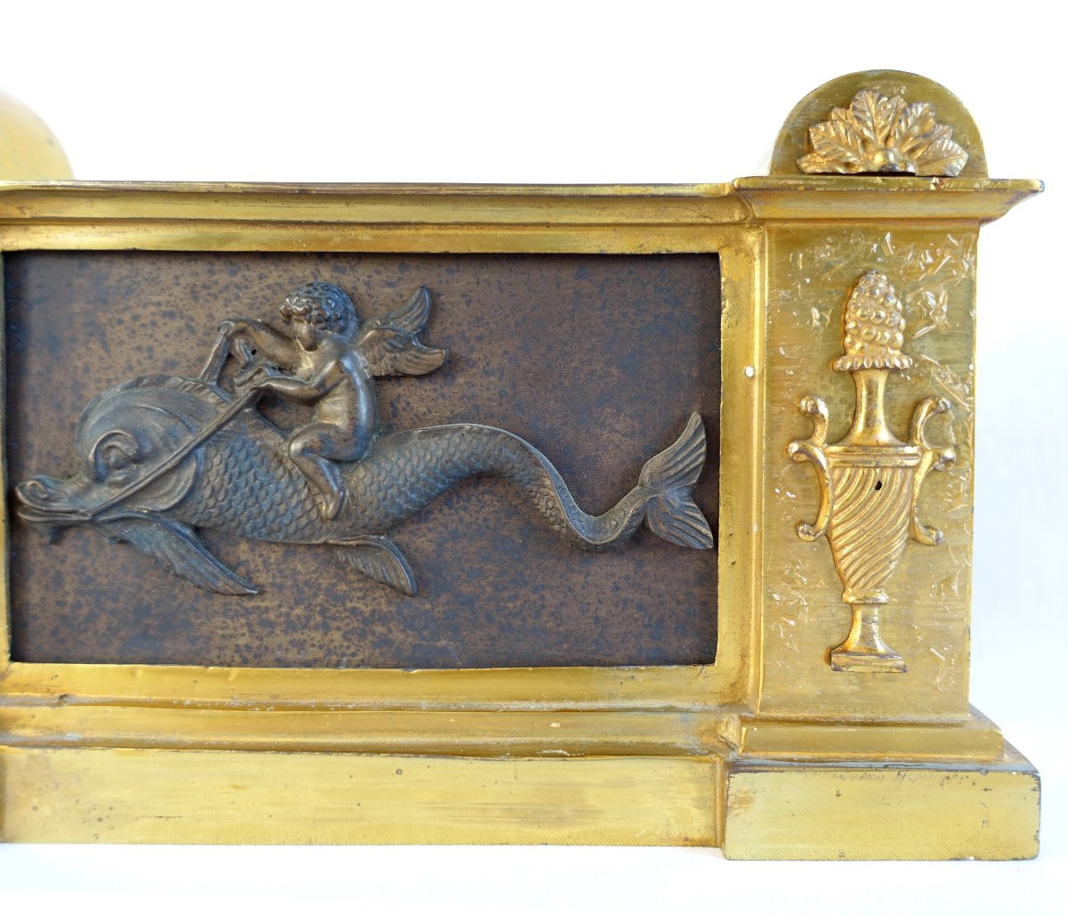 Paire De Chenets, Feux En Bronze Doré d'époque Empire Restauration-photo-4