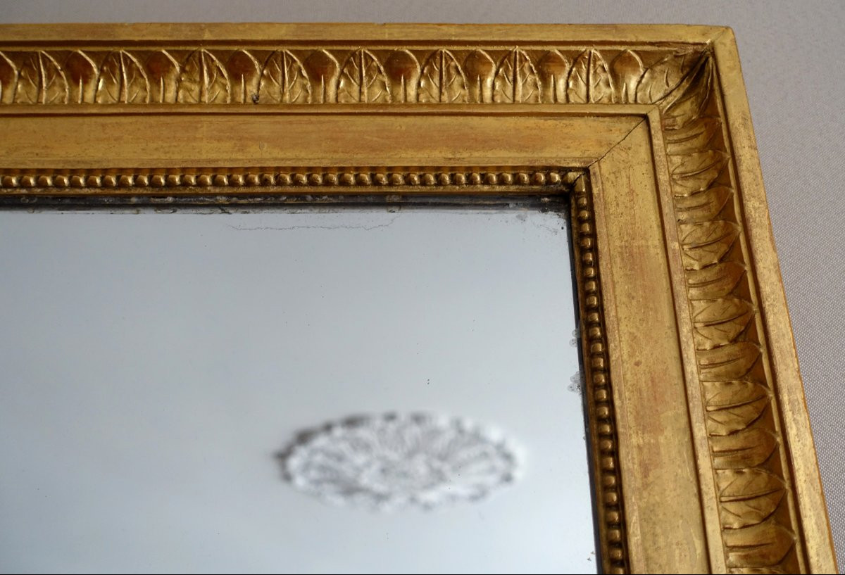 Grand miroir de cheminée Louis XVI Directoire doré à l'or fin, glace au mercure - 102,5 x 161cm-photo-2