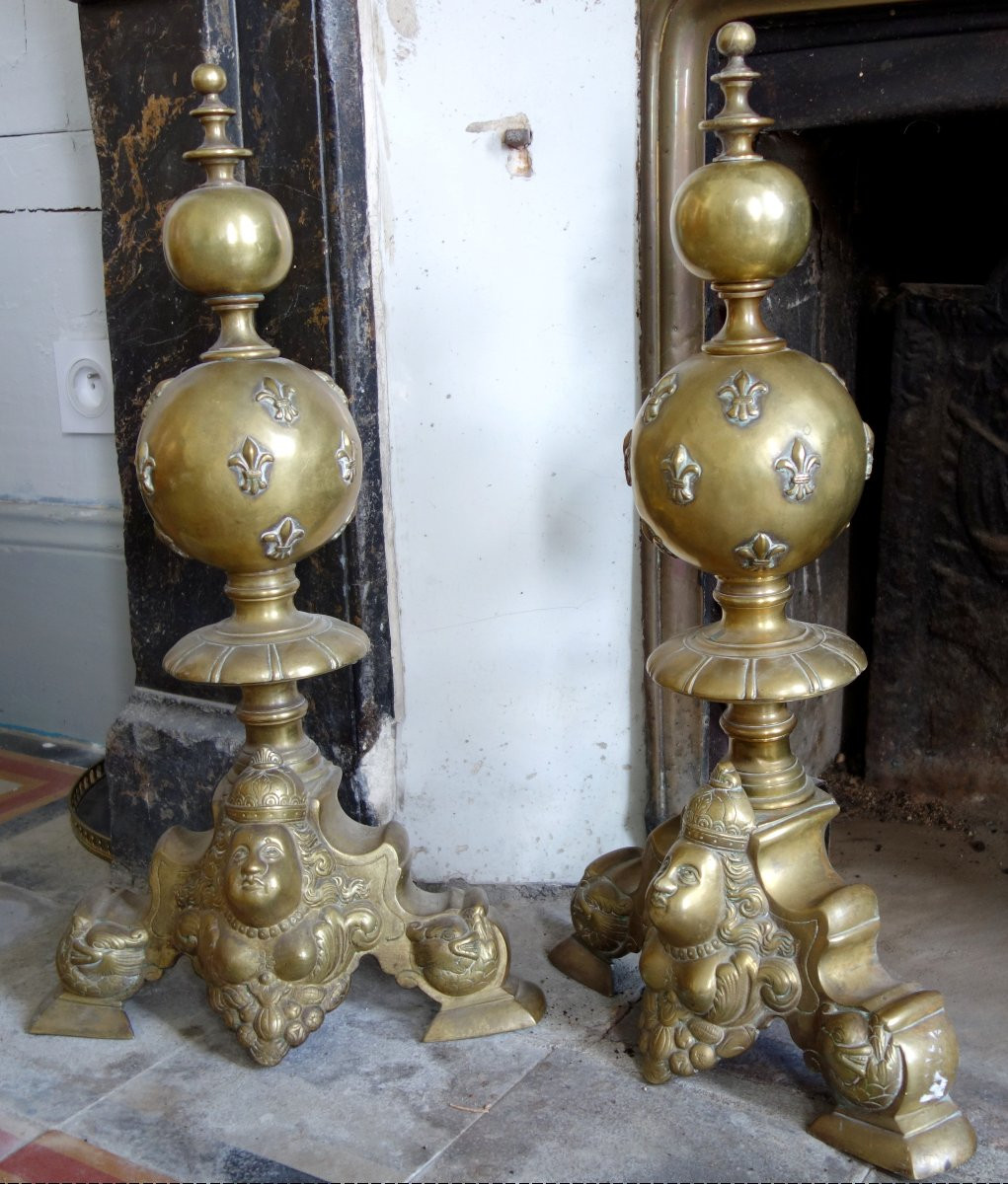 Pair Of Large Andirons With Royalist Marmosets, Louis XIV Style-photo-2