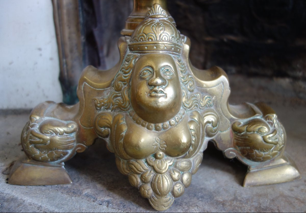 Pair Of Large Andirons With Royalist Marmosets, Louis XIV Style-photo-4