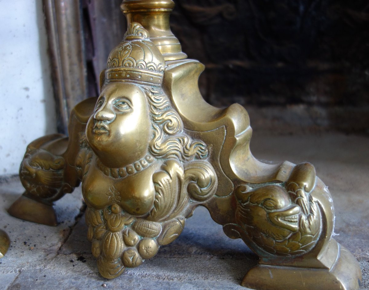 Pair Of Large Andirons With Royalist Marmosets, Louis XIV Style-photo-1