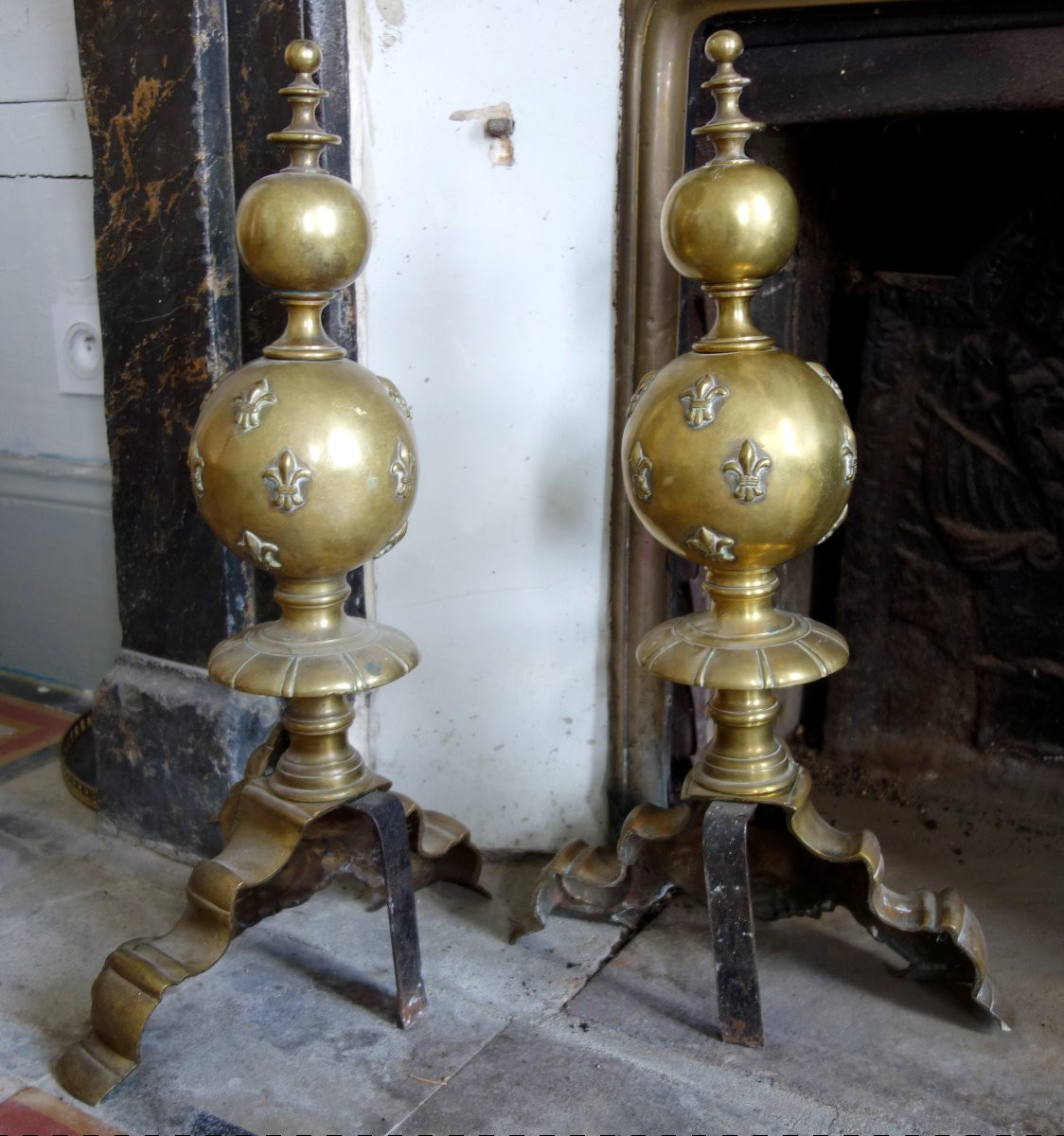 Pair Of Large Andirons With Royalist Marmosets, Louis XIV Style-photo-3