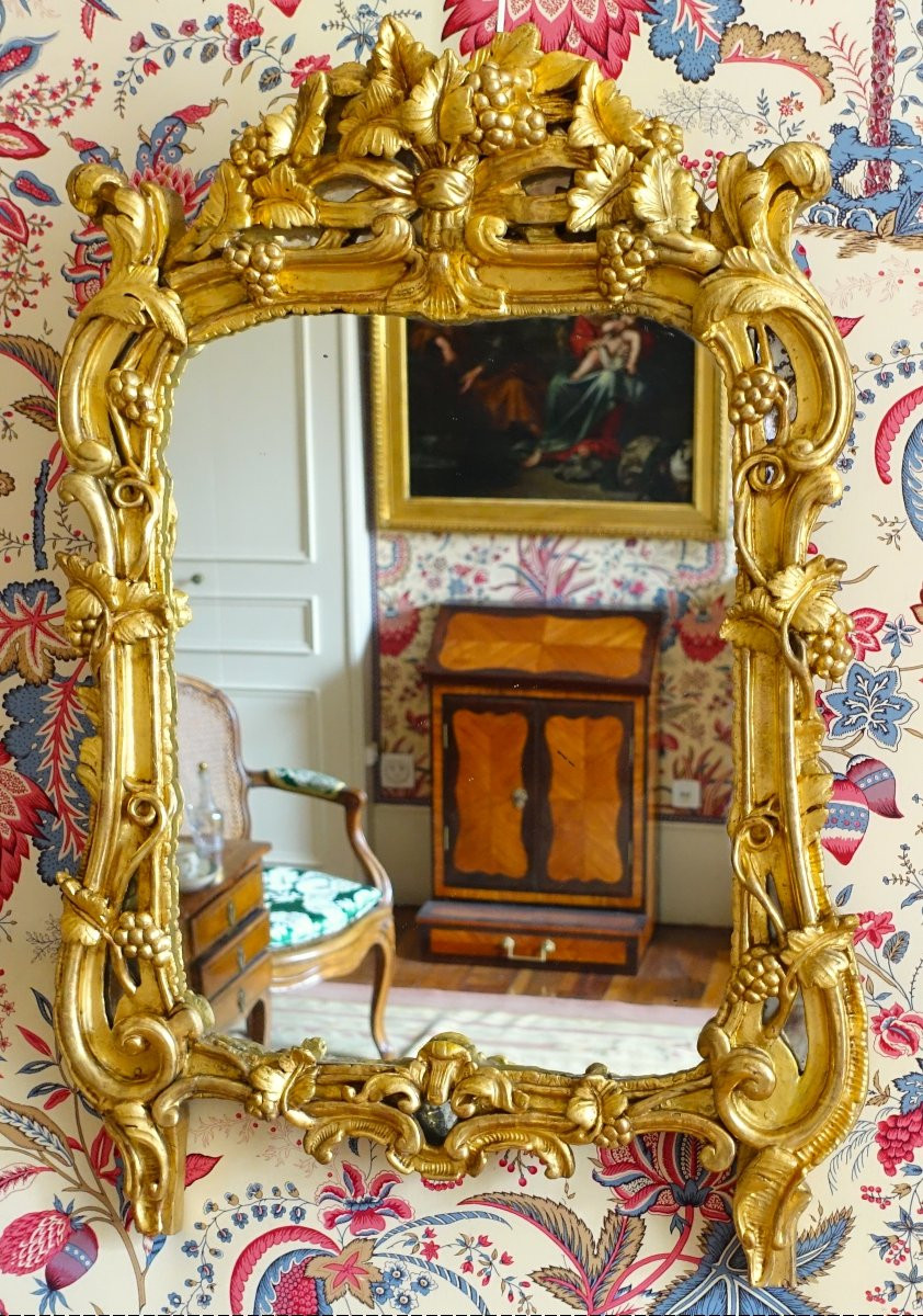 Large Gilt Wood Mirror - Louis XV Period - France, 18th Century Circa 1770-photo-3