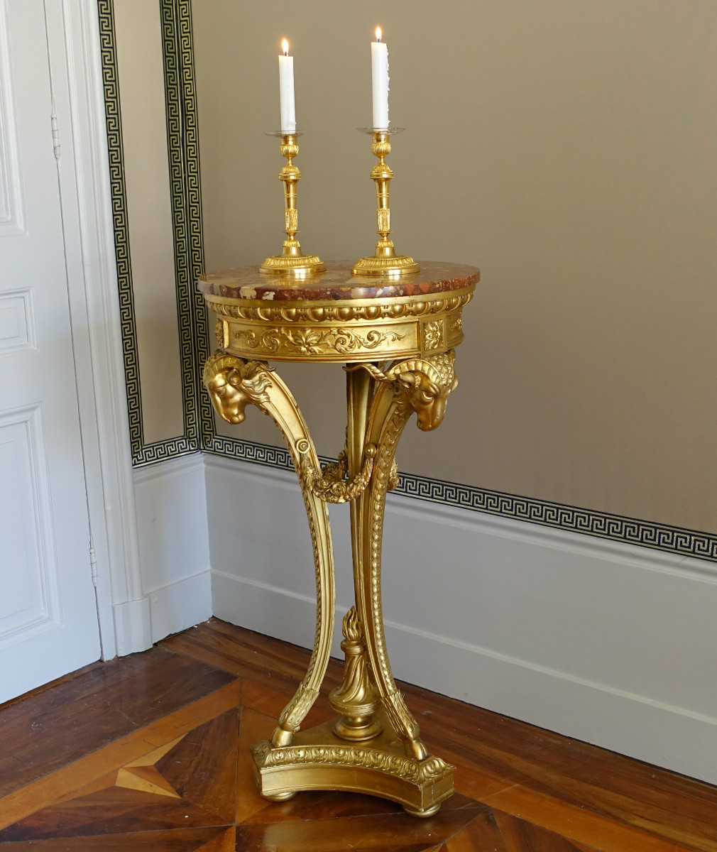 Paire de bougeoirs en bronze ciselé et doré à l'or fin, style Louis XVI époque Napoleon III-photo-8