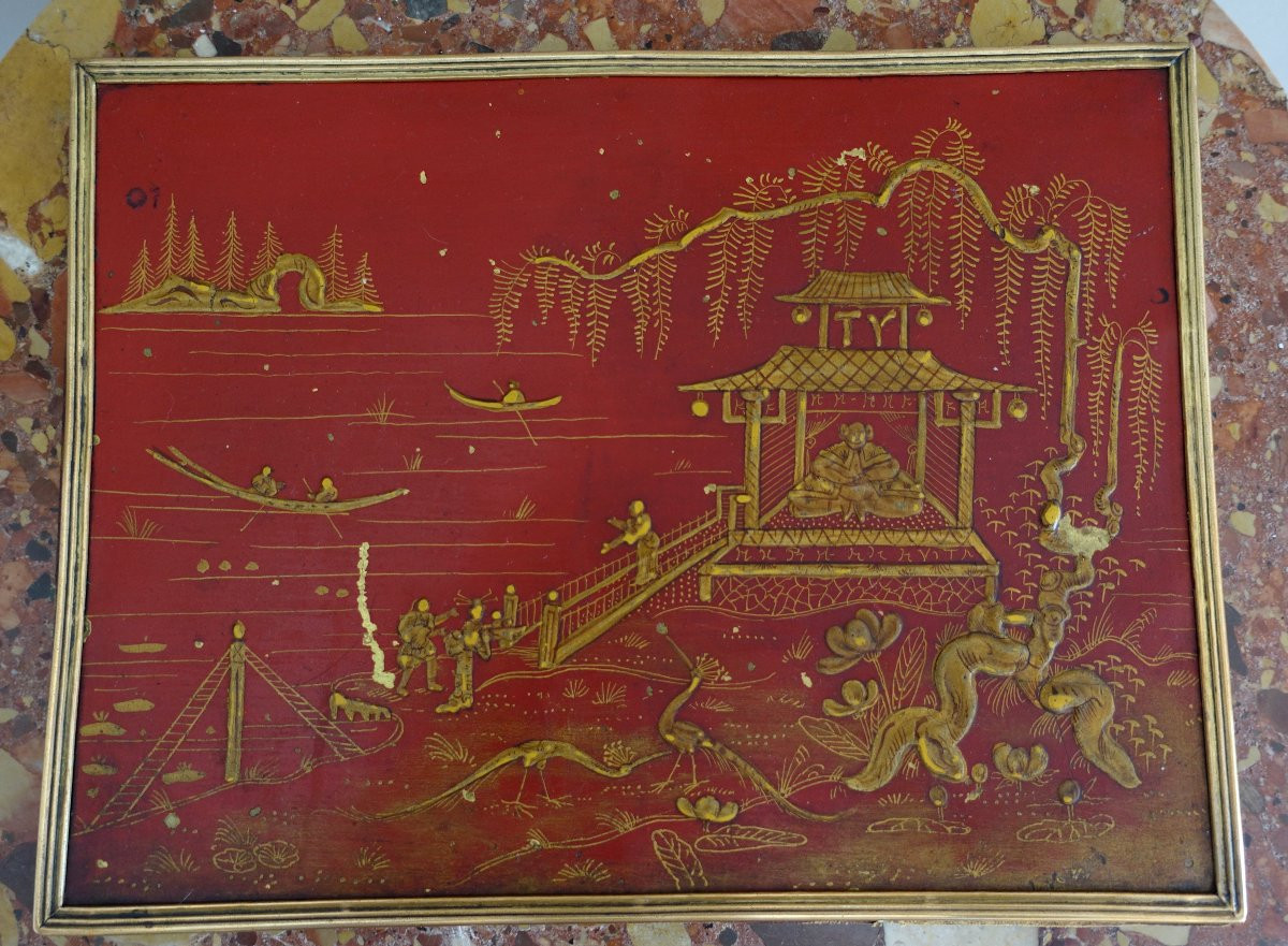 Sous main de bureau, écritoire en tôle laquée dans le goût de la Chine - circa 1900-photo-2