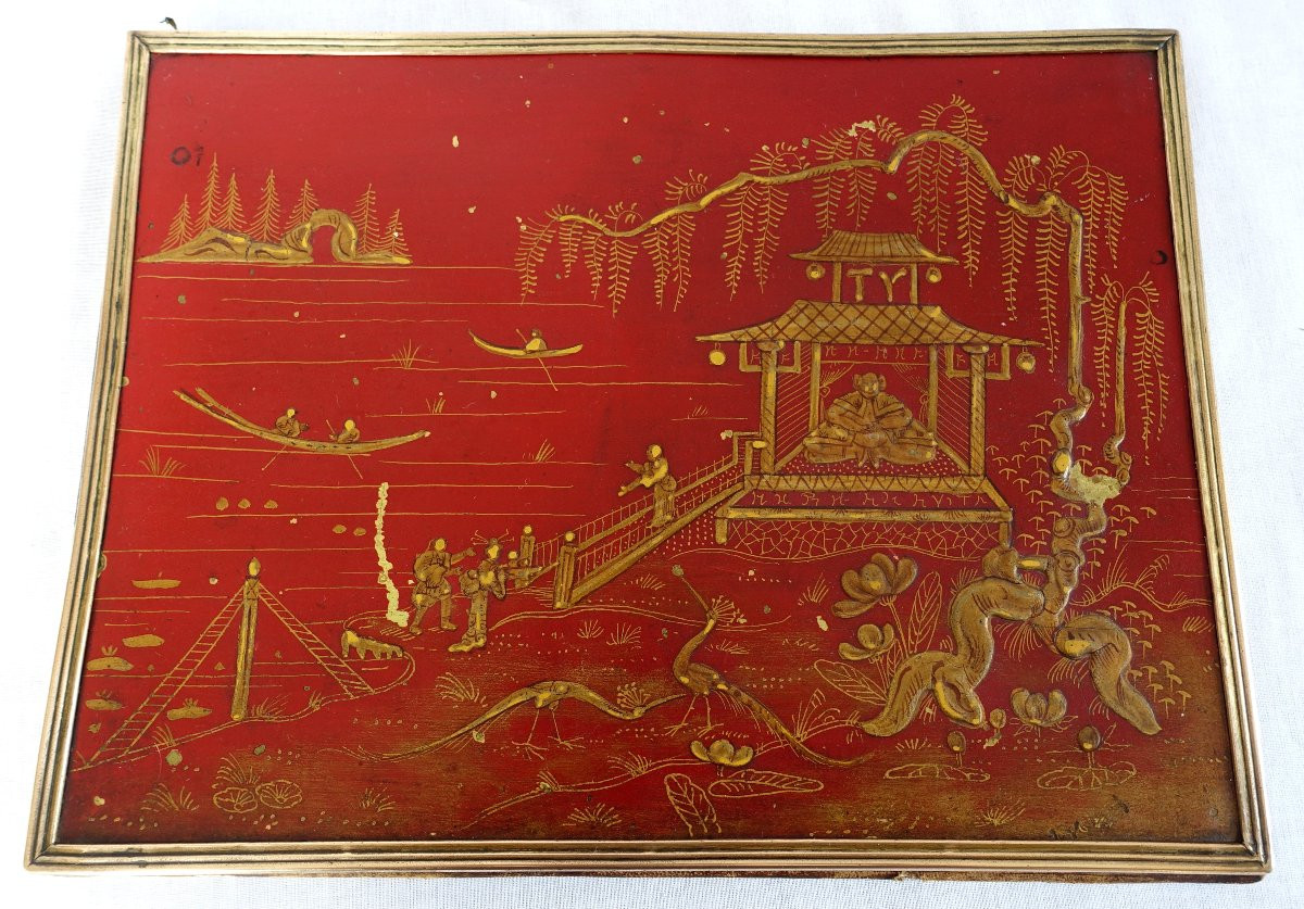 Sous main de bureau, écritoire en tôle laquée dans le goût de la Chine - circa 1900-photo-1