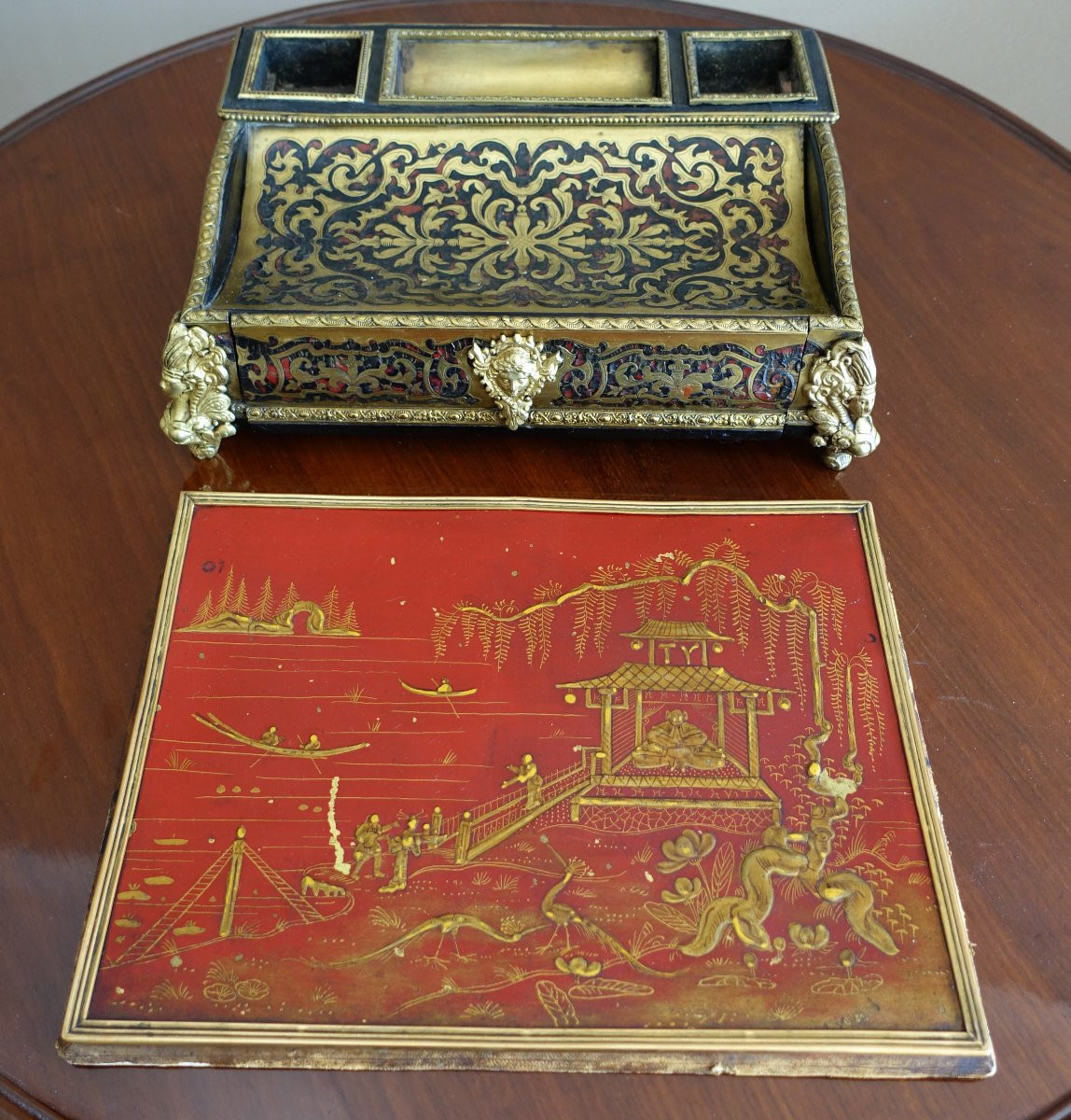 Sous main de bureau, écritoire en tôle laquée dans le goût de la Chine - circa 1900-photo-3