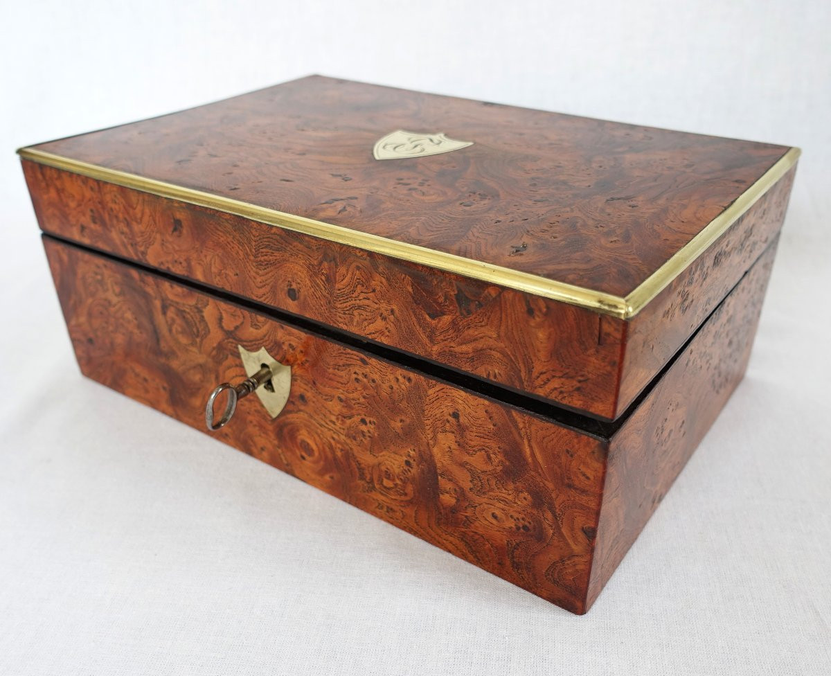 Empire Period Box In Burl And Brass, Monogram Je Or Ej-photo-1