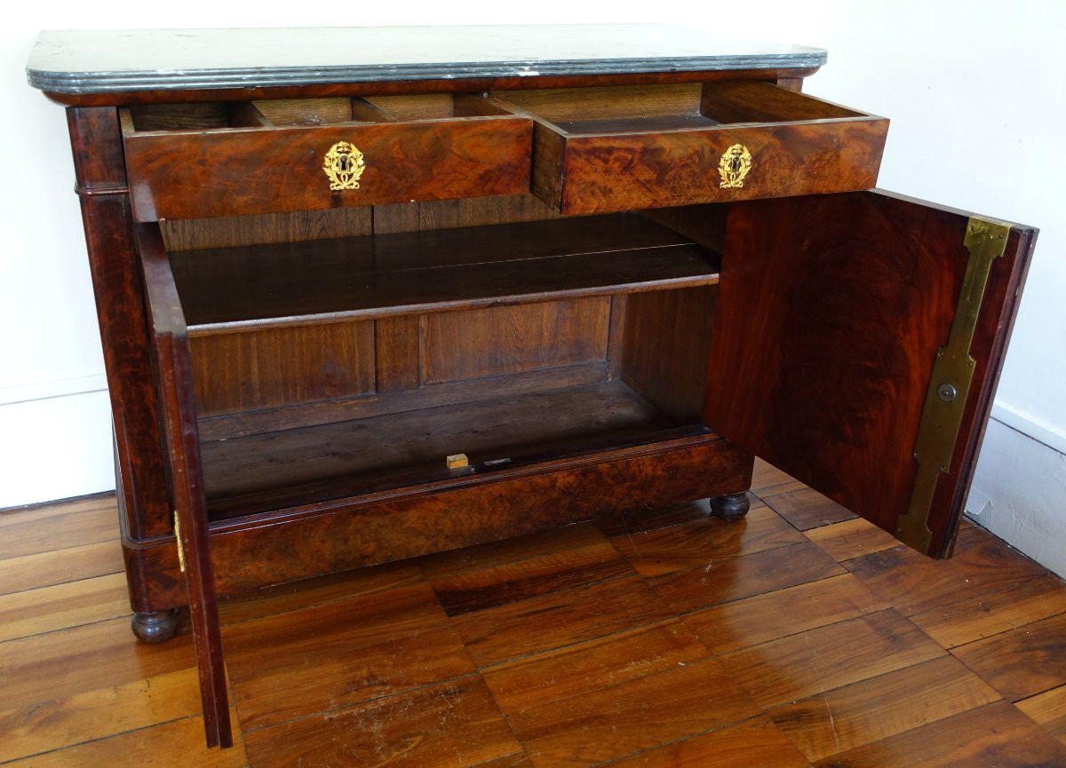 Dining Room Sideboard In Mahogany, Gilt Bronze, Turquoise Blue Marble - Restoration Period-photo-2