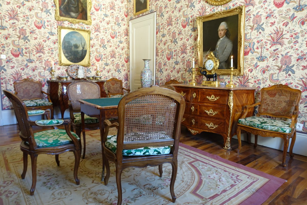 Mobilier de salon 4 fauteuils cannés d'époque Régence Louis XV-photo-7