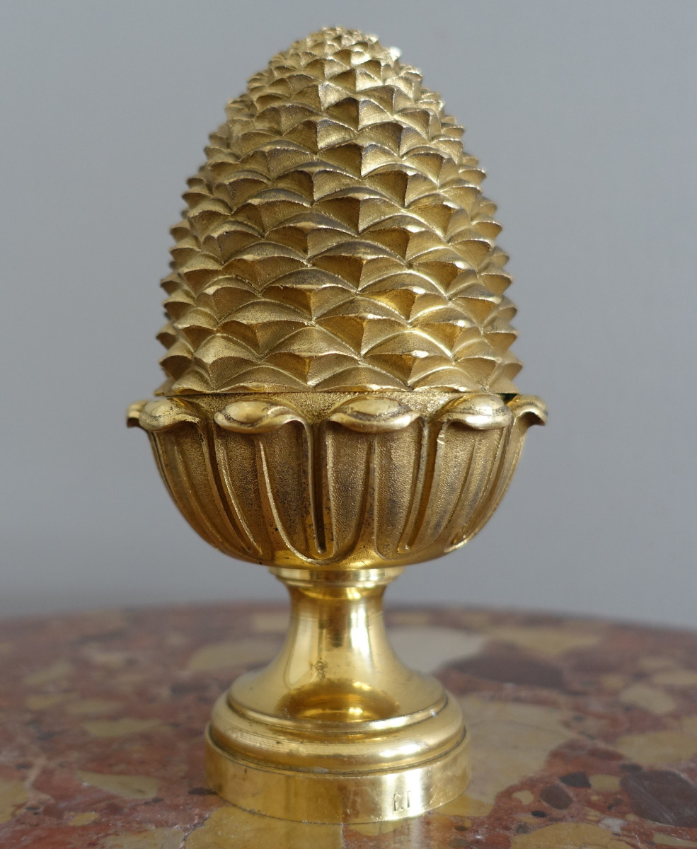 Boule de rampe d'escalier de château en bronze doré - style Louis XVI Empire - Maison Fontaine