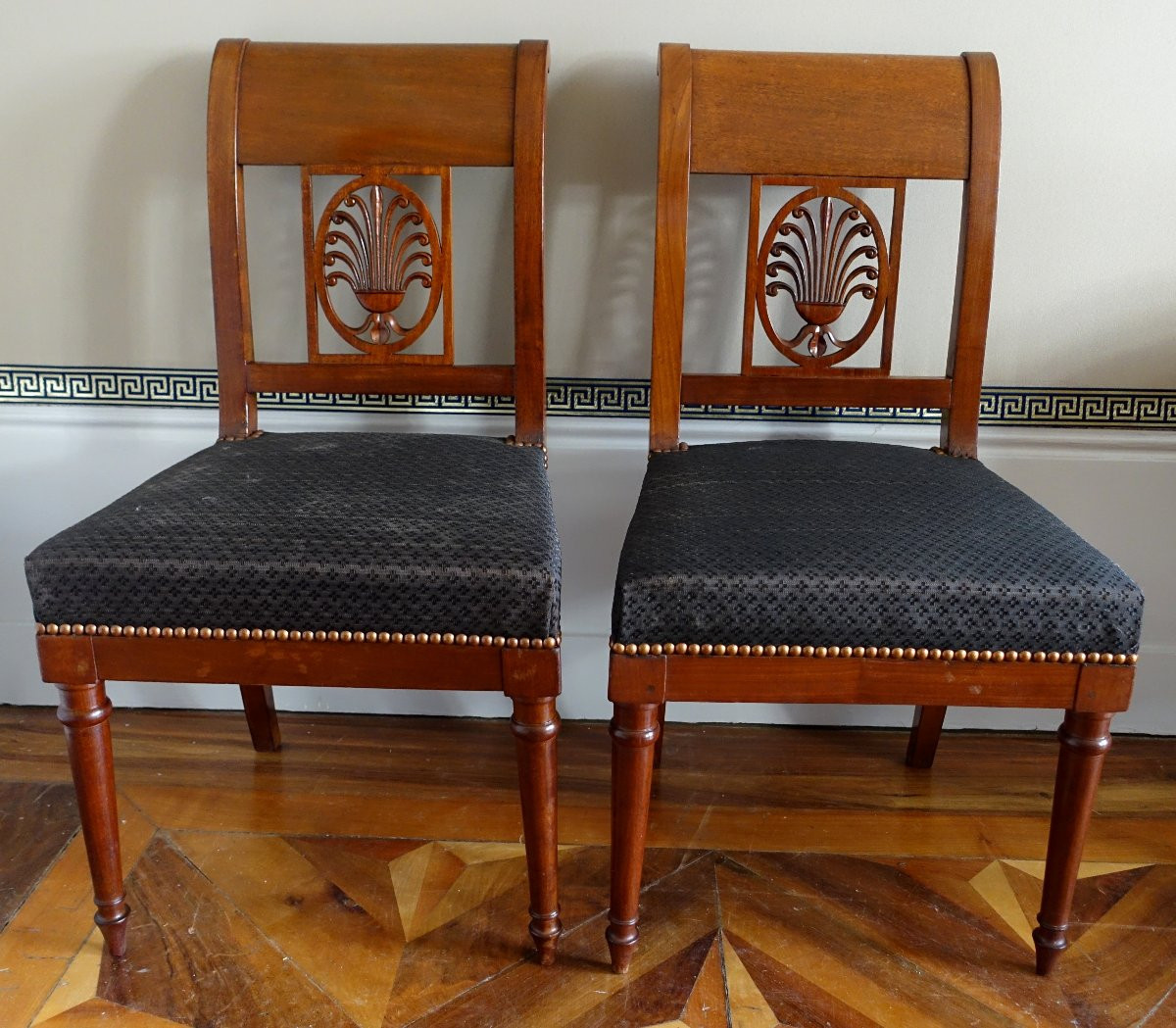 Jacob Desmalter : paire de chaises  d'époque Empire en acajou, crin de Cheval - estampillée-photo-2
